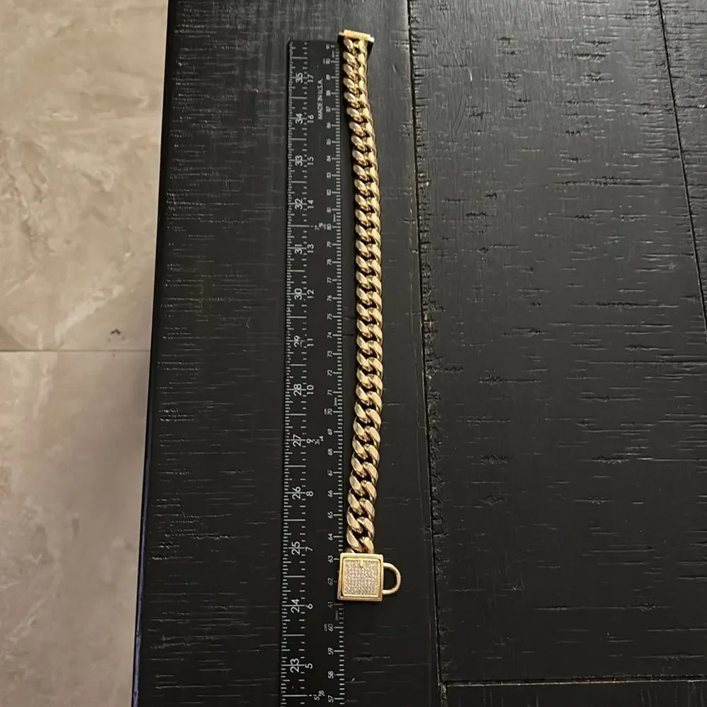 Dog Wide Cuban Link Stainless Pet Chain Gold Tone Collar Necklace Pet Accessory